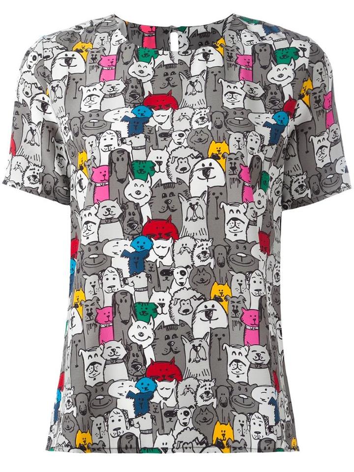 Ultràchic Cats & Dogs Print T-shirt, Women's, Size: 44, Silk