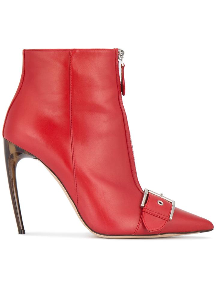 Alexander Mcqueen Buckle And Zip Front Horn Heel Boots - Red