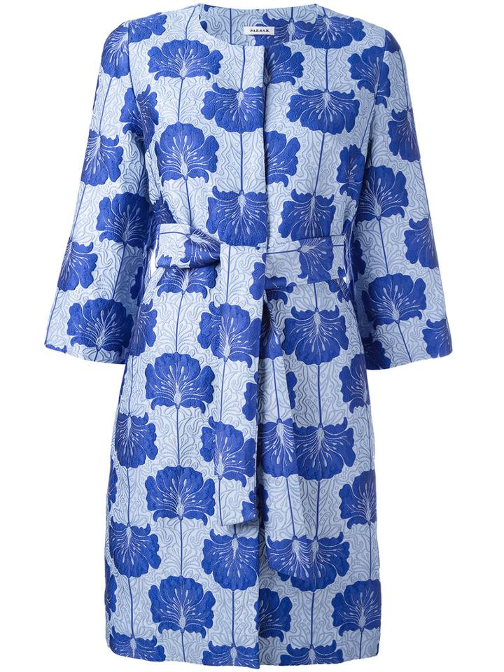 P.a.r.o.s.h. Floral Jacquard Coat, Size: Xs, Blue, Silk/polyamide/polyester