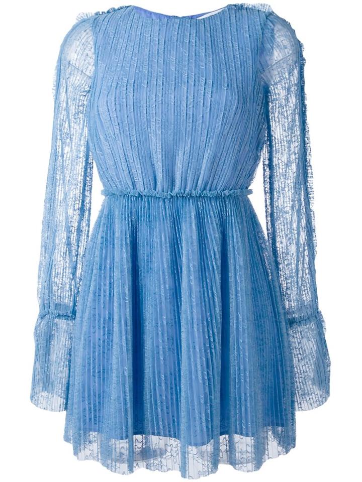 Msgm Lace Overlay Flared Dress, Women's, Size: 40, Blue, Polyester