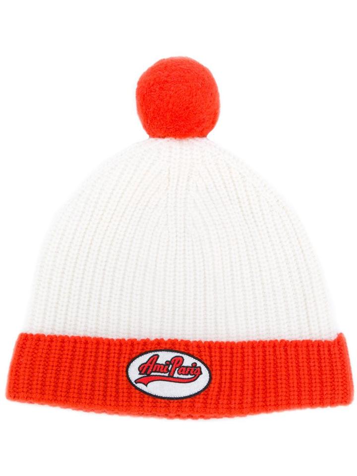 Ami Alexandre Mattiussi Pompom Beanie With Patch - White