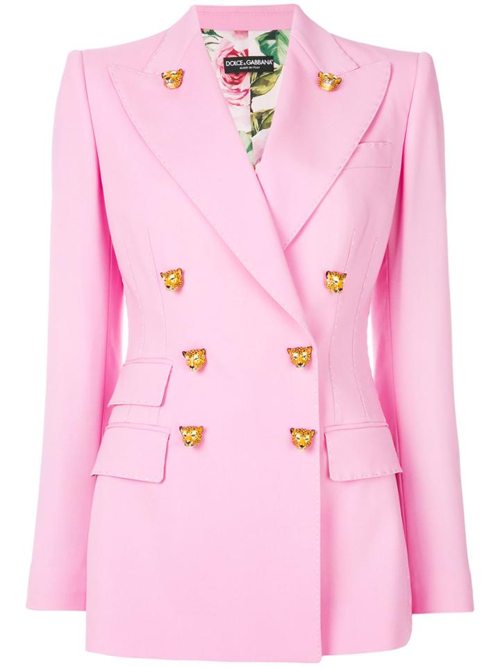Dolce & Gabbana Tiger Button Double-breasted Blazer - Pink & Purple