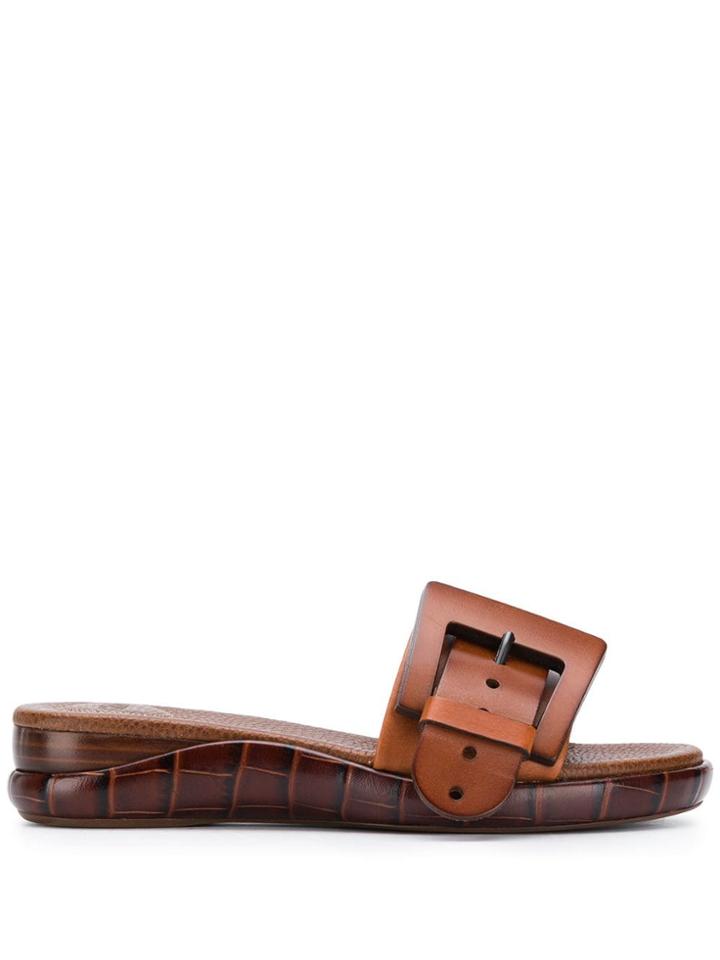 Chloé Croc-effect Slides - Brown