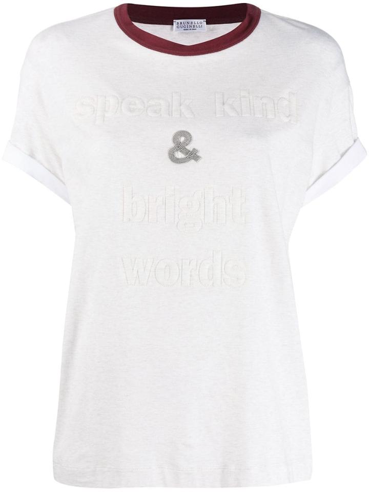 Brunello Cucinelli Slogan Embroidered T-shirt - White