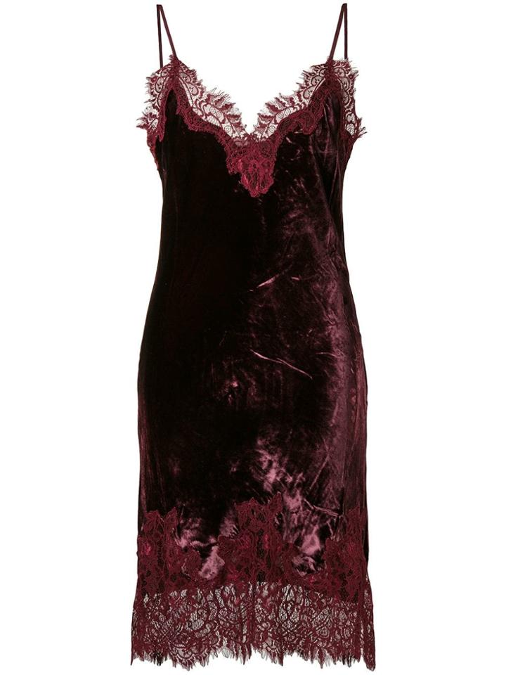 Gold Hawk Lace And Velvet Slip-on Dress - Red