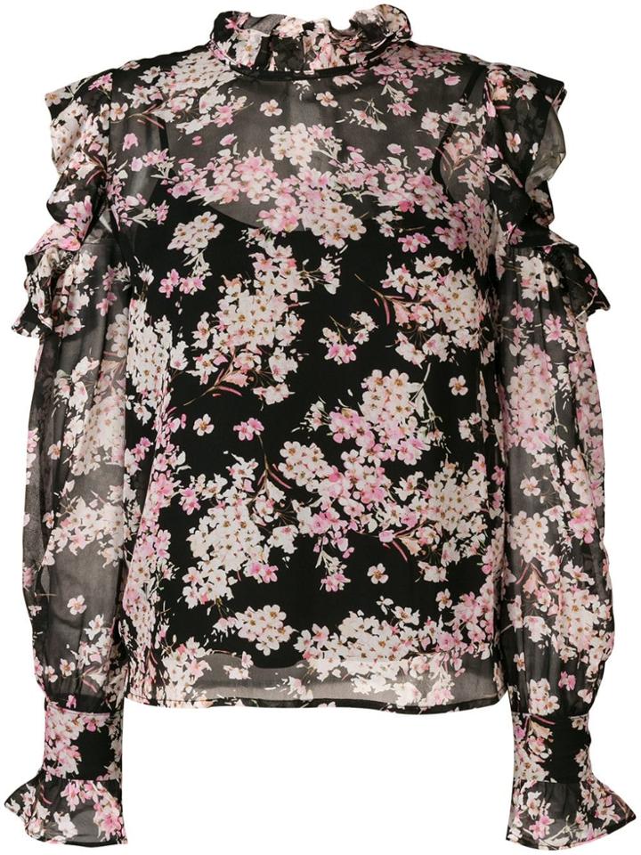 Twin-set Cut-off Shoulder Floral Blouse - Black
