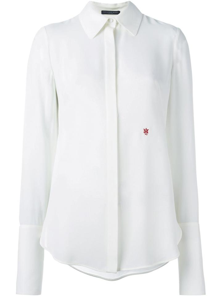 Alexander Mcqueen Embroidered Logo Shirt, Women's, Size: 38, White, Silk/polyester