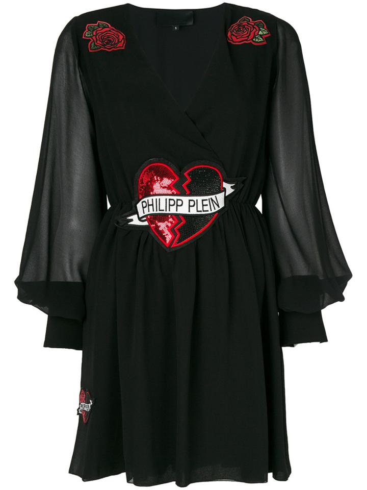 Philipp Plein Embellished Balloon Sleeve Mini Dress - Black