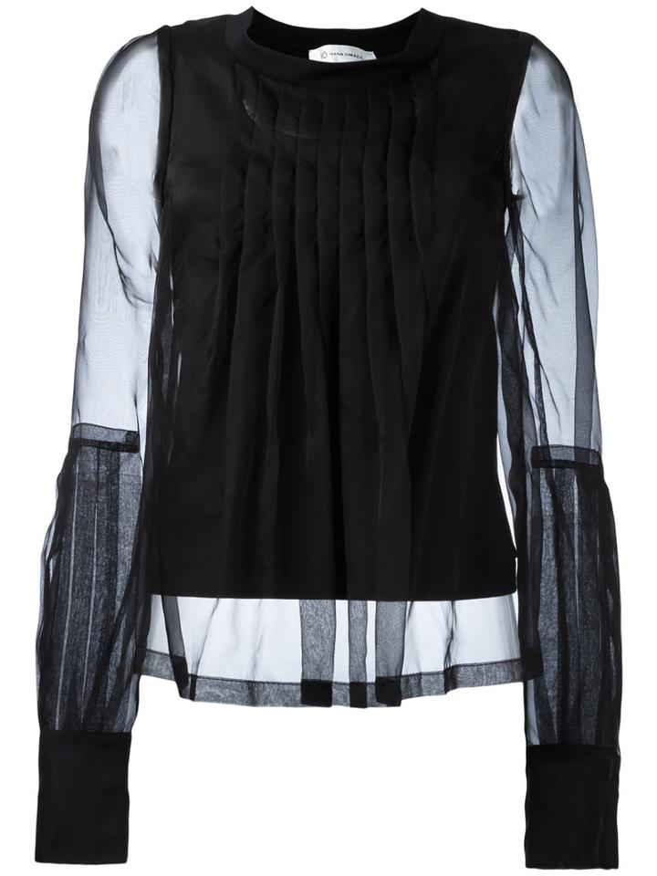 Io Ivana Omazic - Pleated Front Sheer Blouse - Women - Silk/cotton/spandex/elastane - 42, Black, Silk/cotton/spandex/elastane