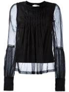 Io Ivana Omazic - Pleated Front Sheer Blouse - Women - Silk/cotton/spandex/elastane - 42, Black, Silk/cotton/spandex/elastane