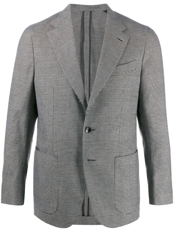 Caruso Houndstooth Pattern Blazer - White