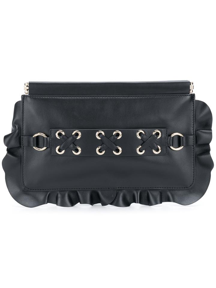 Red Valentino Ruffle Trim Clutch - Black