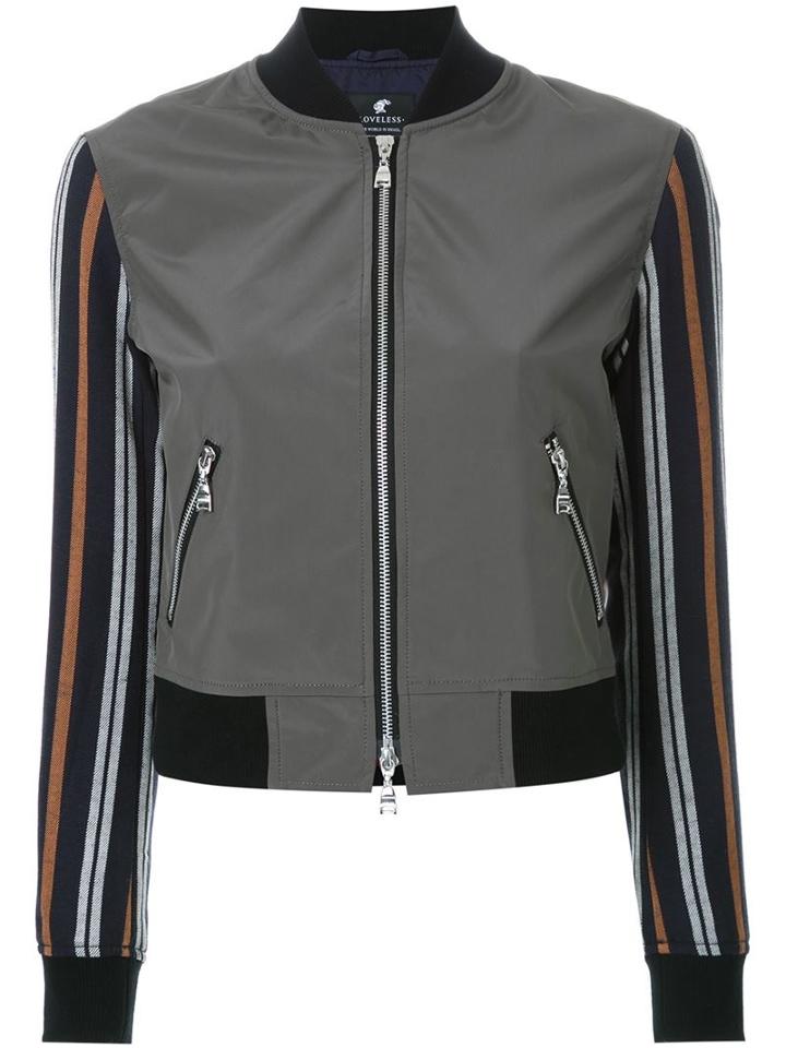 Loveless Striped Sleeve Bomber Jacket