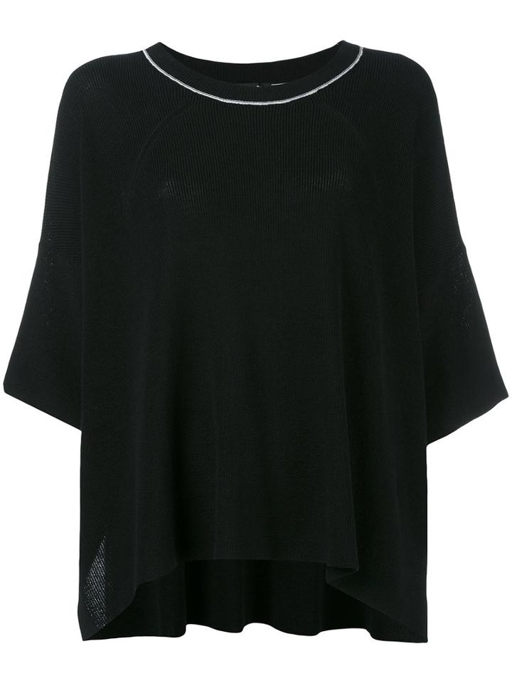 Y's - Cropped Sleeve Sweater - Women - Cotton - 2, Blue, Cotton