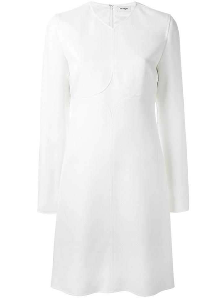 Courrèges Long Sleeve Shift Dress, Women's, Size: 36, White, Polyester/viscose/wool