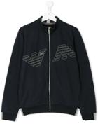 Armani Junior Logo Zip Up Cardigan - Blue