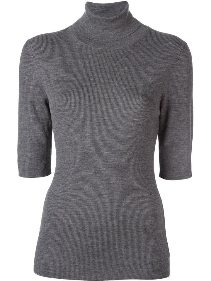 Theory Roll Neck Knitted Top, Women's, Size: Medium, Grey, Merino