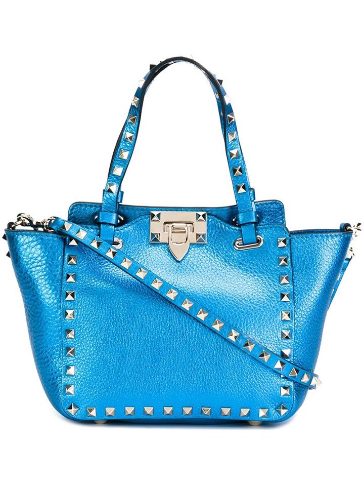 Valentino Mini 'rockstud' Trapeze Tote, Women's, Blue