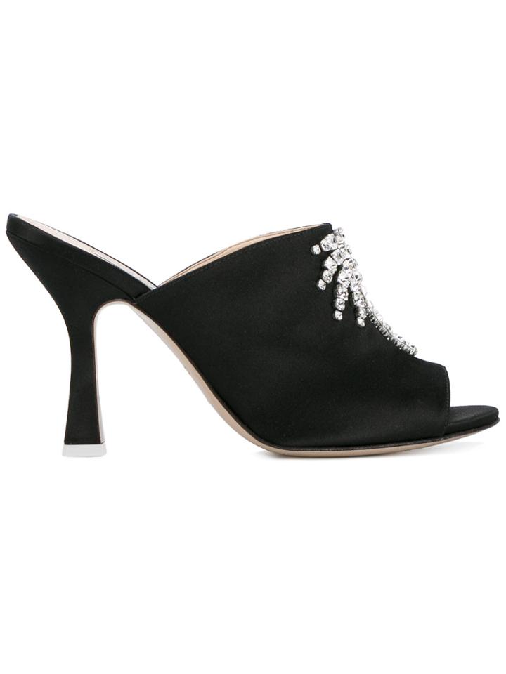 Attico Pamela Crystal Embellished Mules - Black