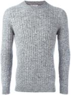Brunello Cucinelli Melange Ribbed Sweater, Men's, Size: 56, Grey, Polyamide/cashmere/virgin Wool