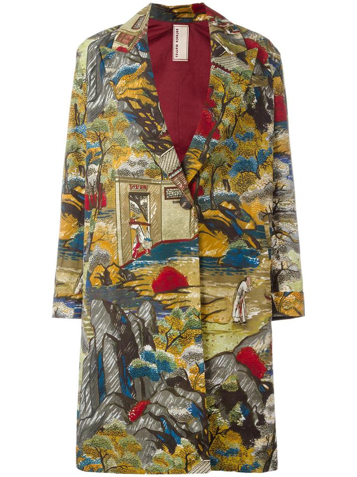Antonio Marras Landscape Allover Print Coat, Women's, Size: 38, Cotton