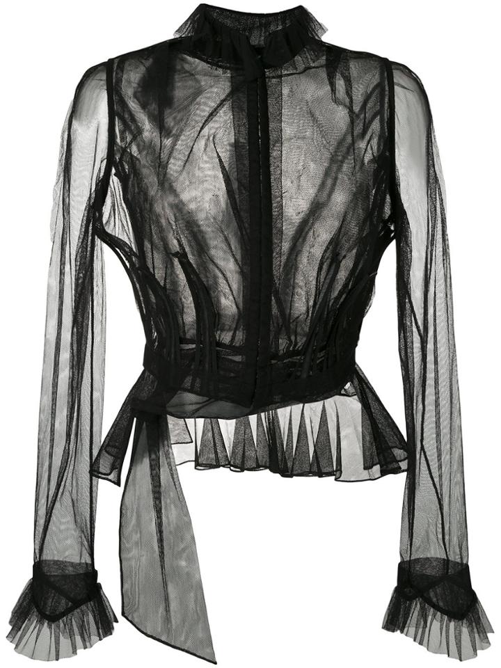 Maison Margiela Sheer Ruffled Blouse - Black