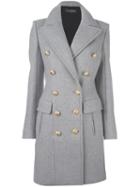 Balmain Long Double Breasted Coat, Women's, Size: 36, Grey, Cotton/viscose/cashmere/virgin Wool