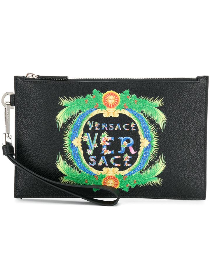 Versace Beverly Palm Print Pouch - Black