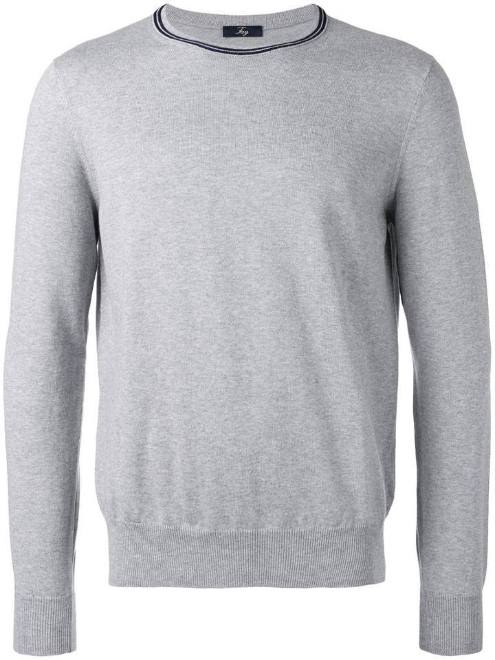 Fay Neck Contrast Trim Jumper, Men's, Size: 46, Grey, Cotton