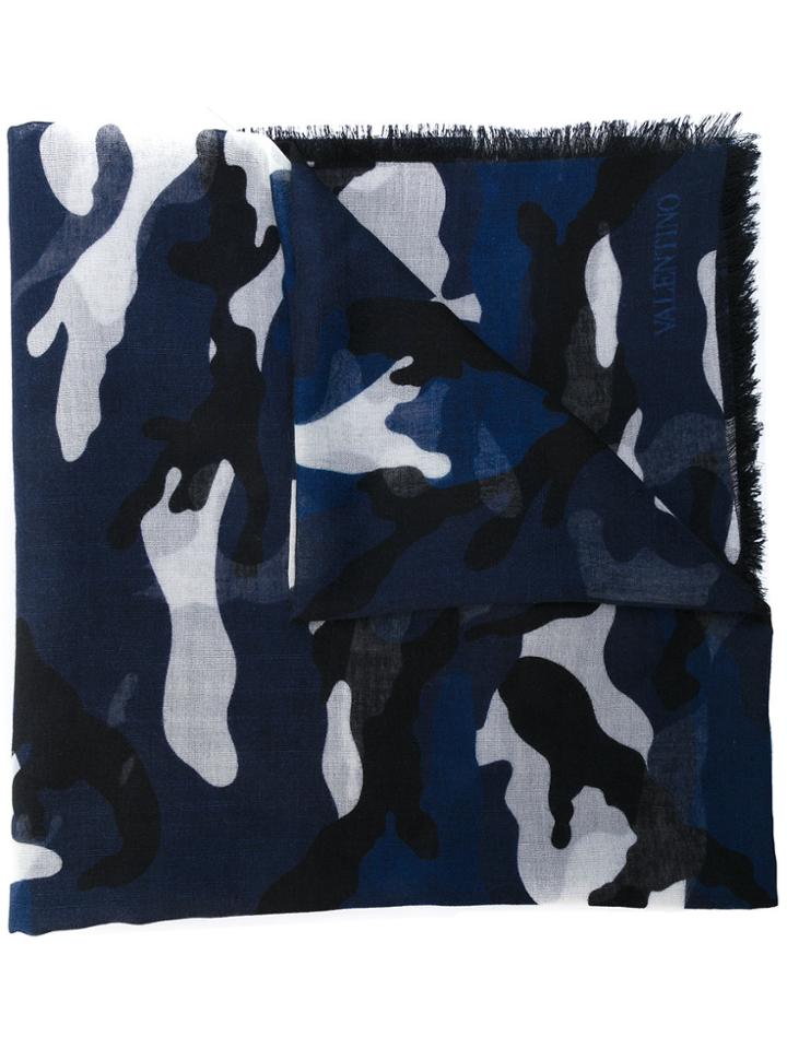 Valentino Camouflage-print Scarf - Blue