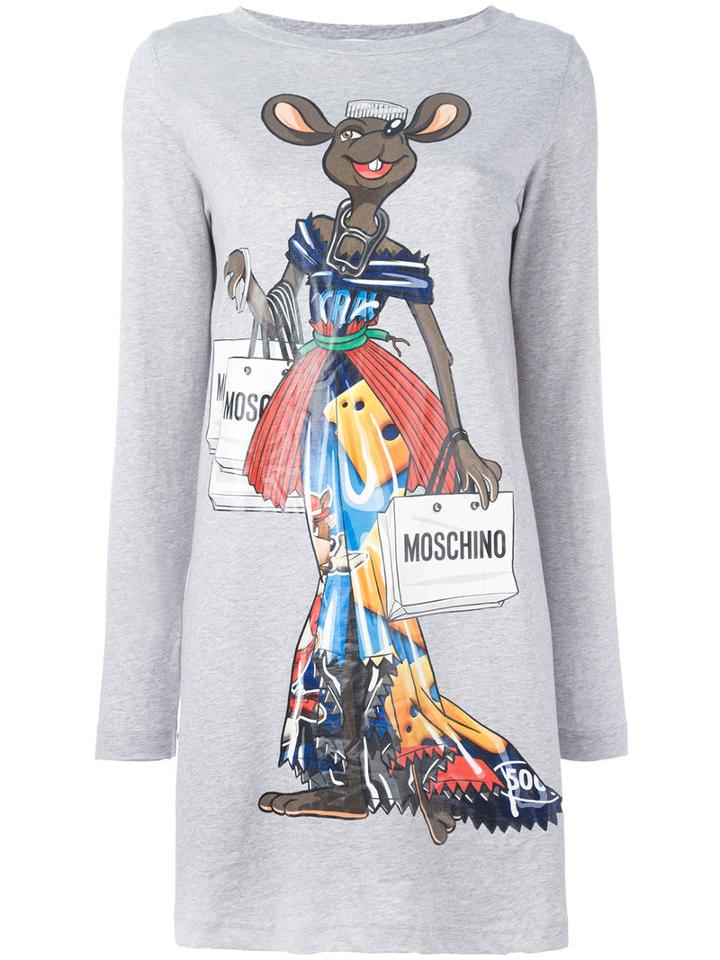 Moschino Rat-a-porter T-shirt Dress, Women's, Size: 38, Grey, Cotton