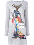 Moschino Rat-a-porter T-shirt Dress, Women's, Size: 38, Grey, Cotton