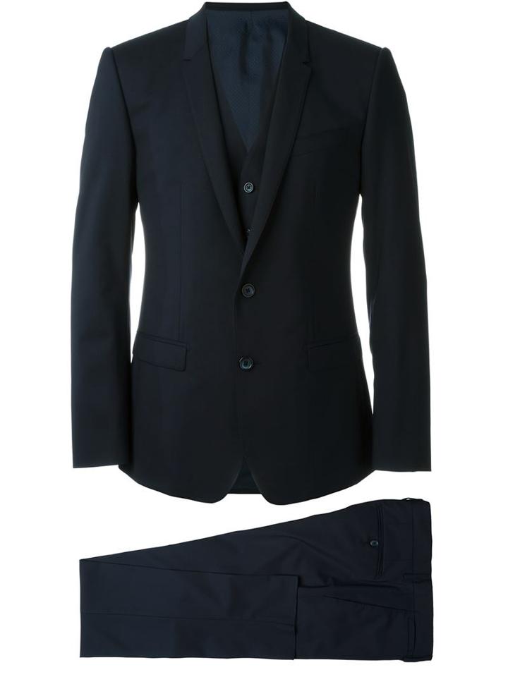 Dolce & Gabbana Three Piece Suit, Men's, Size: 52, Blue, Spandex/elastane/cupro/viscose/virgin Wool