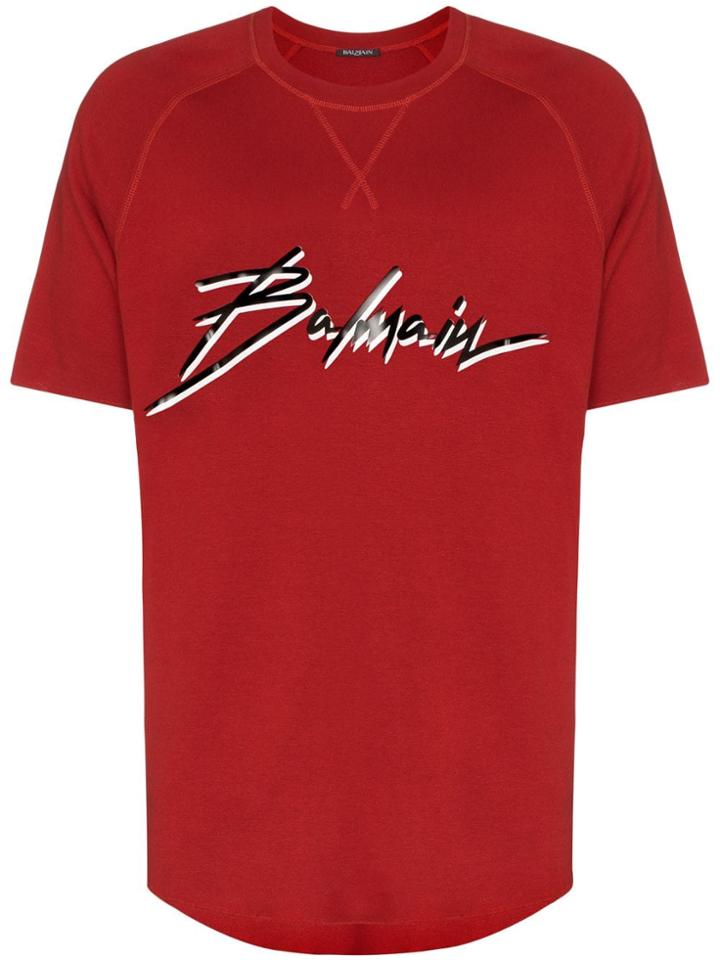 Balmain Signature Logo T-shirt - Red