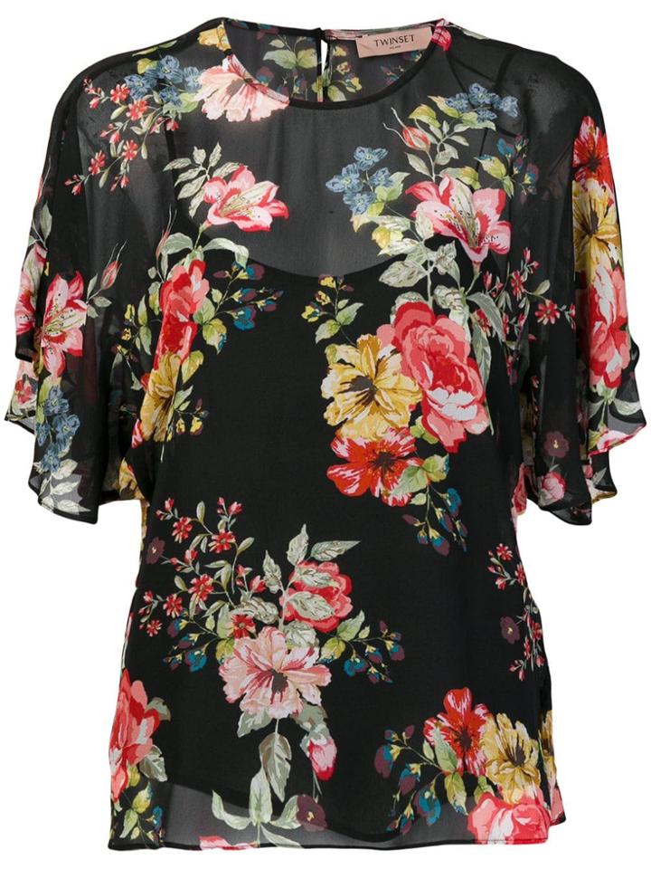 Twin-set Rose Print Blouse - Black