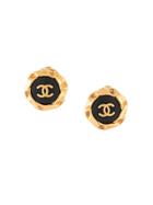 Chanel Pre-owned 1996 Cc Logos Button Earrings - Black