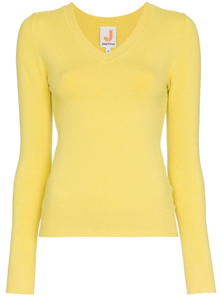 Joostricot V-neck Ribbed Hem Cotton Silk Blend Jumper - Yellow &