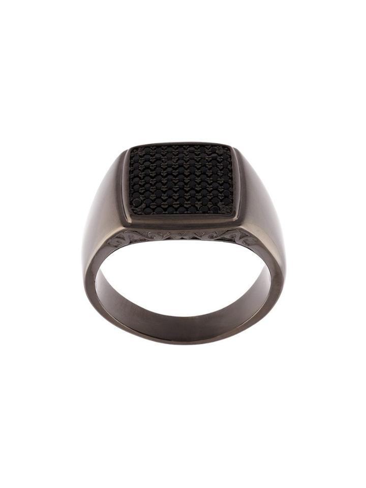 Nialaya Jewelry Embellished Signet Ring - Black