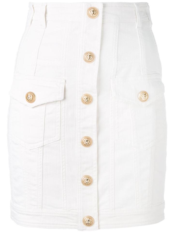 Balmain - Button Mini Skirt - Women - Cotton/spandex/elastane - 38, White, Cotton/spandex/elastane