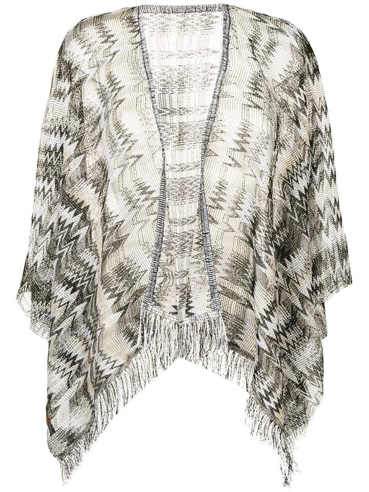 M Missoni Geometric Embroidery Poncho - Black