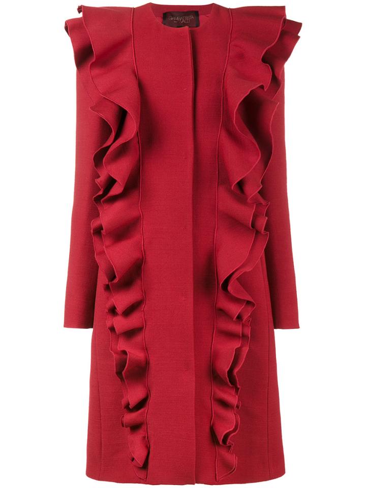 Giambattista Valli Single Breasted Double Frill Coat - Red