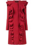 Giambattista Valli Single Breasted Double Frill Coat - Red