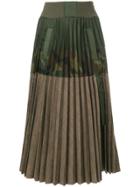 Sacai Contrast Panel Pleated Skirt - Green