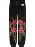 Gucci Chenille Jogging Pants With Floral Patches - Black