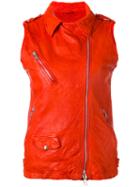 Giorgio Brato Sleeveless Biker Jacket, Women's, Size: 42, Red, Leather/cotton
