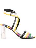 Salvatore Ferragamo Striped Sandals, Women's, Size: 9.5, Grey, Leather/metal