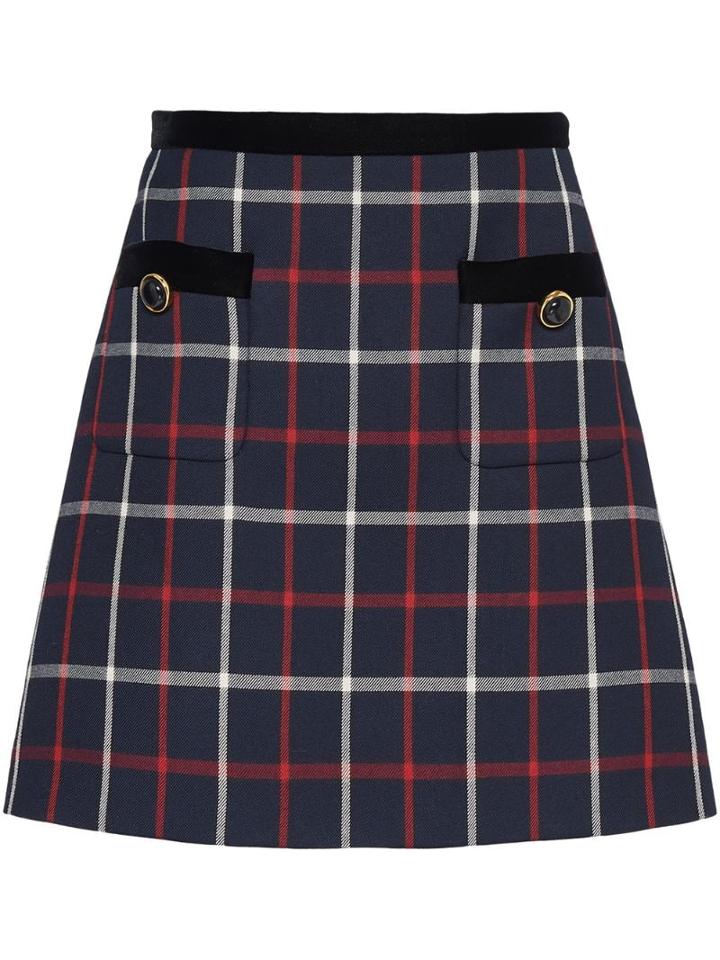 Miu Miu Checked A-line Skirt - Blue