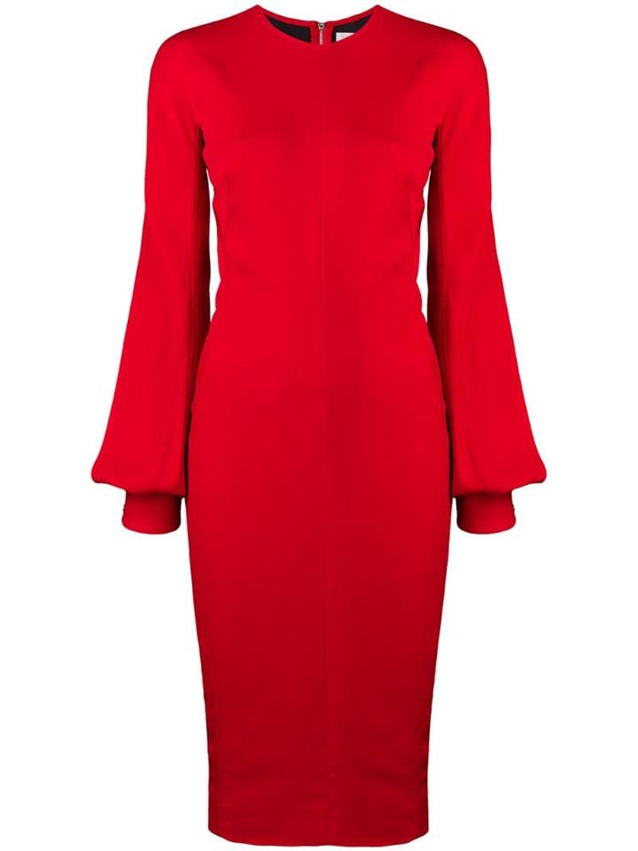 Victoria Beckham Slash Sleeve Fitted Midi Dress - Red