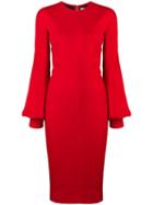 Victoria Beckham Slash Sleeve Fitted Midi Dress - Red