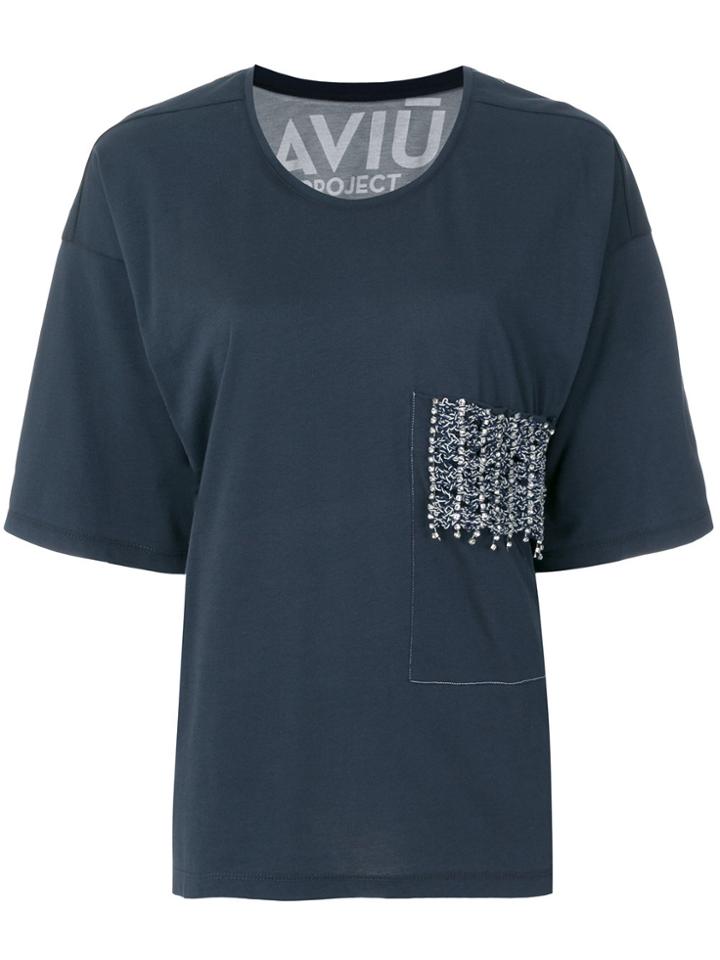Aviù Embellished Pocket Oversize T-shirt - Blue